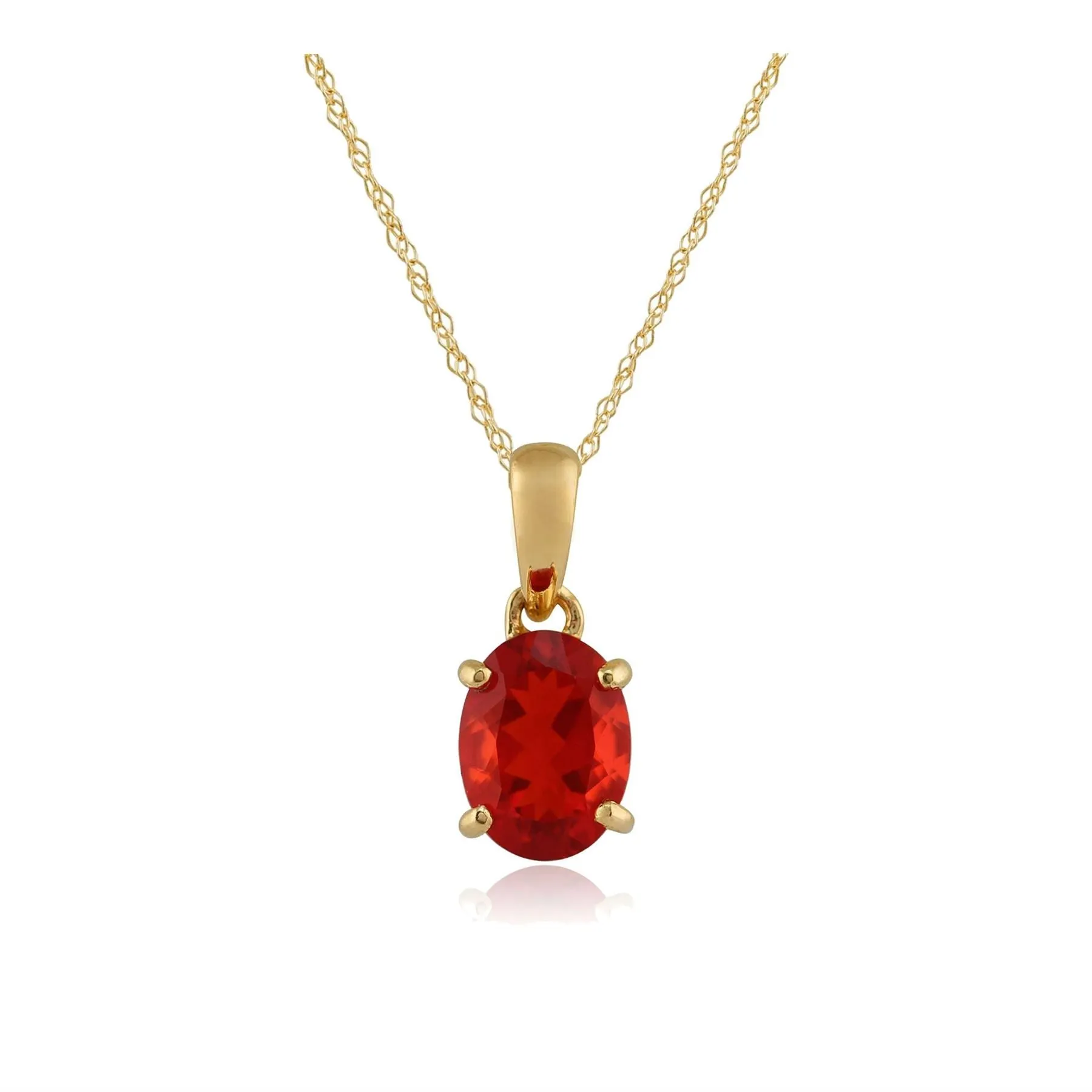 0.79ct Feuer Opal 9ct Gelbgold Oval Einzel Stein Anhänger auf eine 45cm Kette