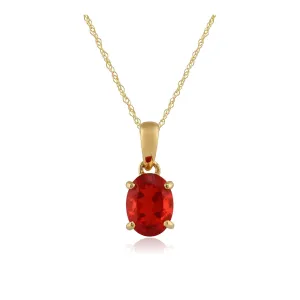 0.79ct Feuer Opal 9ct Gelbgold Oval Einzel Stein Anhänger auf eine 45cm Kette