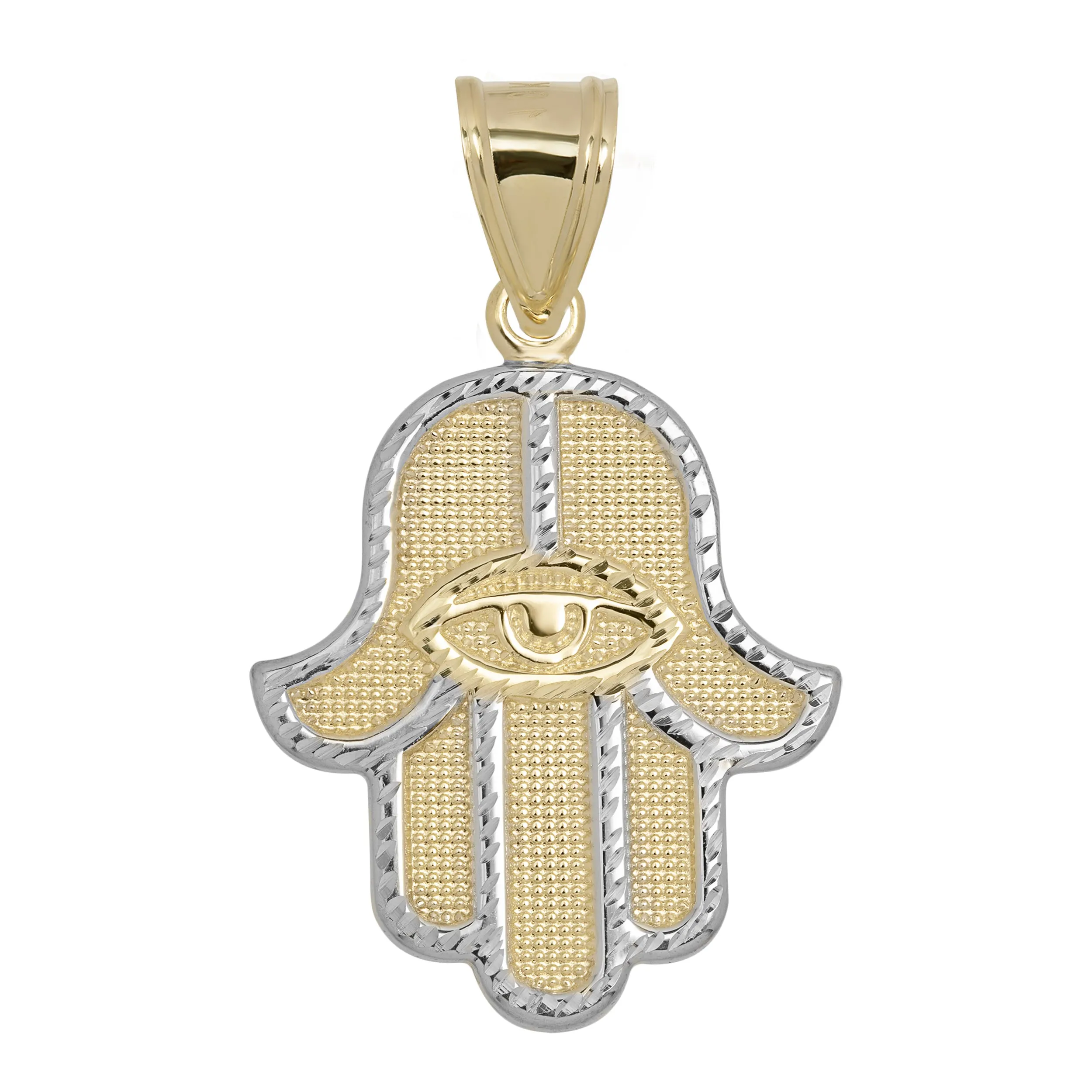 1 1/2" Diamond-Cut Hamsa Pendant Charm 10K Yellow Gold