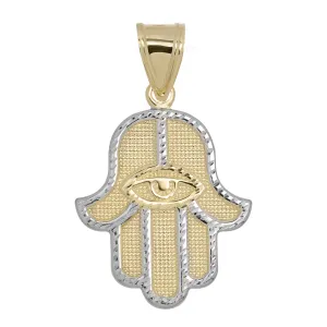 1 1/2" Diamond-Cut Hamsa Pendant Charm 10K Yellow Gold
