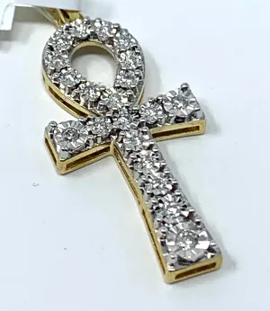 10K 0.17CT Yellow Gold Cross Pendant Charm