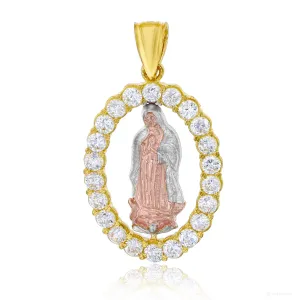 14 Karat Tricolor Gold Our Lady of Guadalupe Charm Pendant
