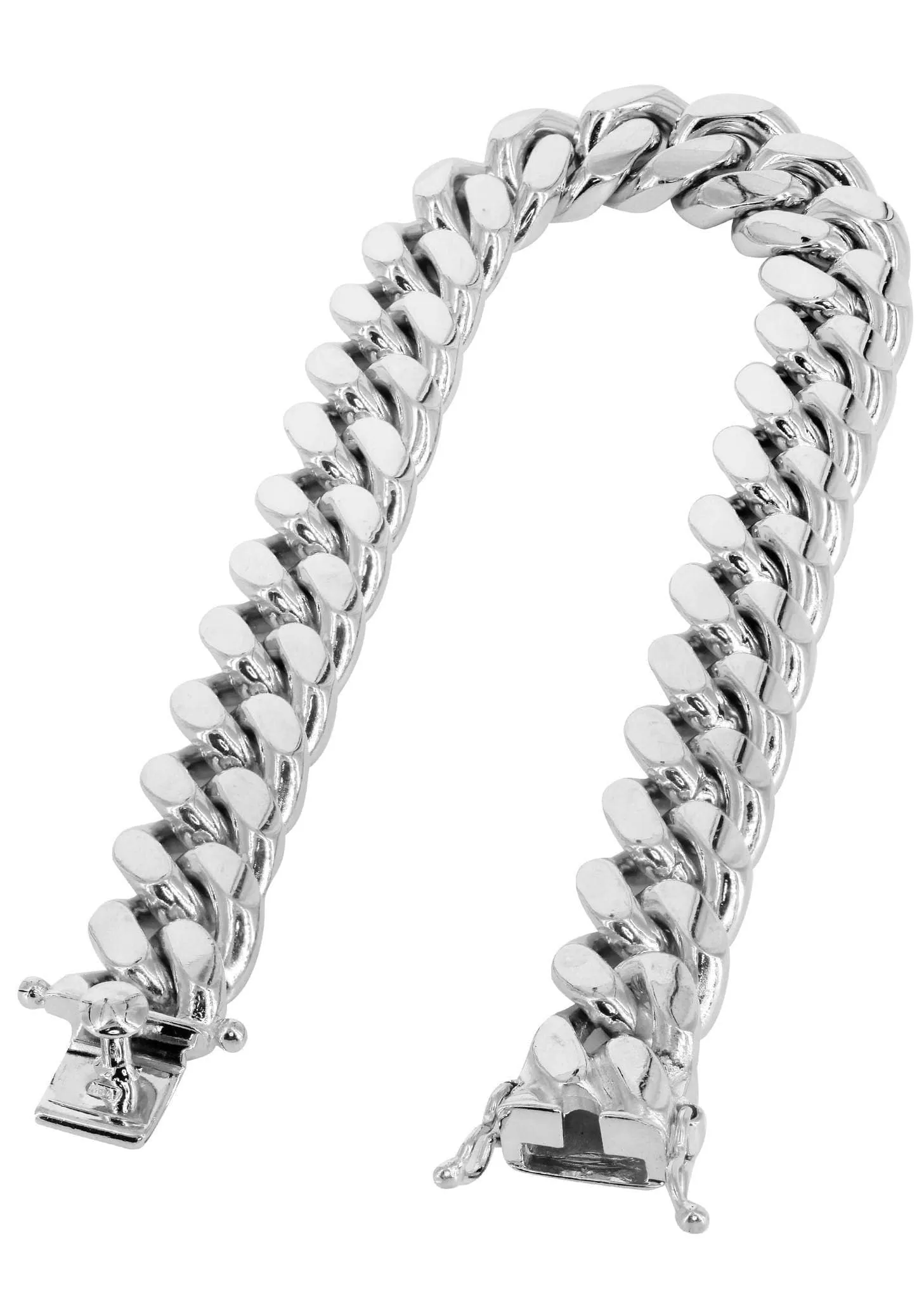 14K White Gold Bracelet Solid Miami Cuban Link