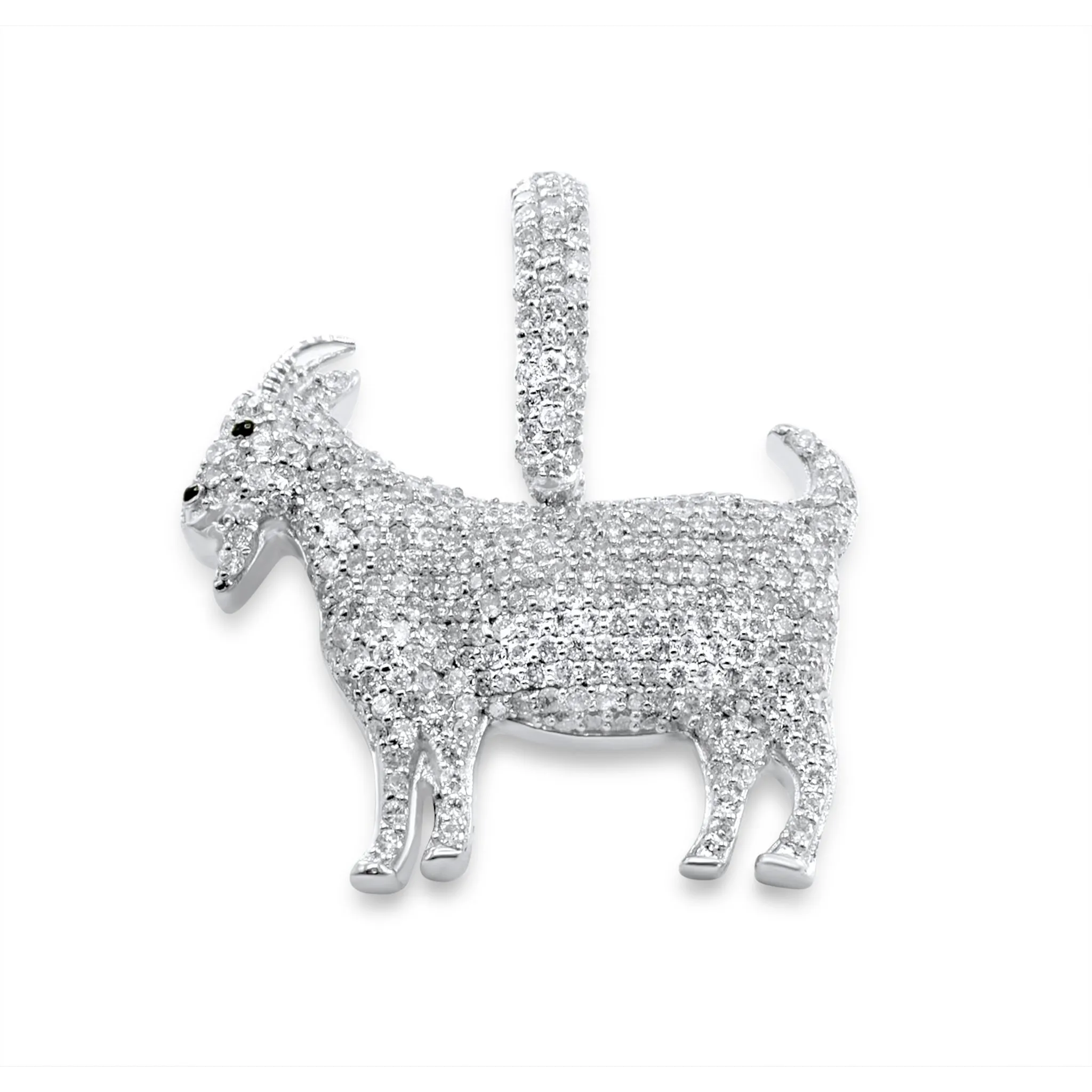 14K White Gold Goat Diamond Pendant 0.80 ctw
