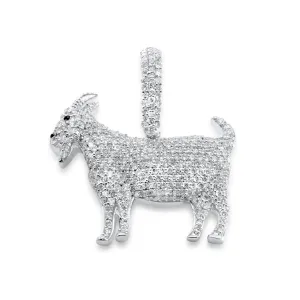 14K White Gold Goat Diamond Pendant 0.80 ctw