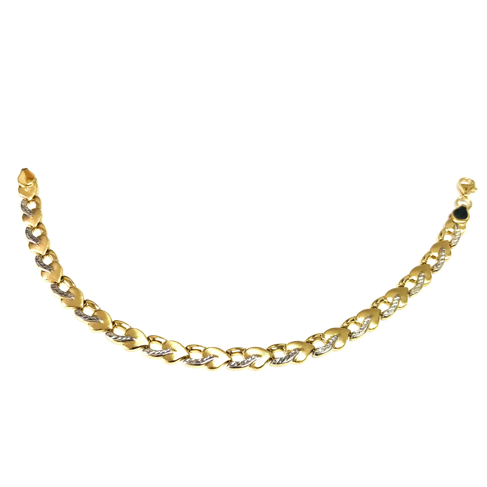14k Yellow And White Gold Heart Links Bracelet, 7,25"