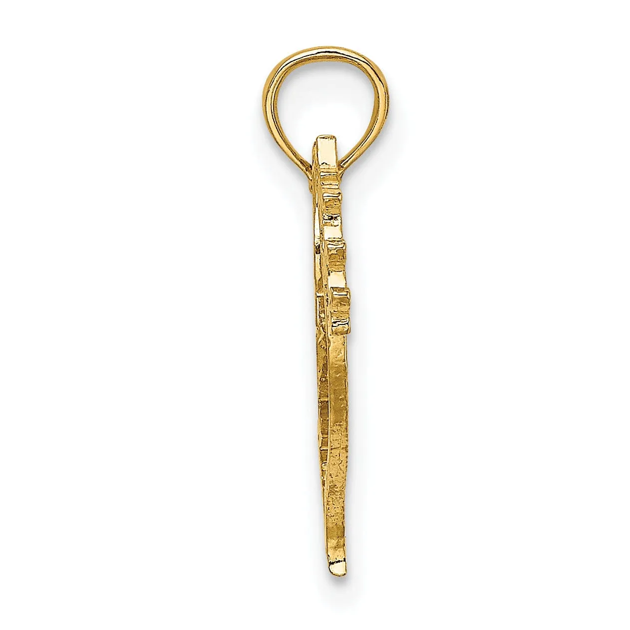 14K Yellow Gold Polished Cut Out Design Dove With Olive Branch Pendant
