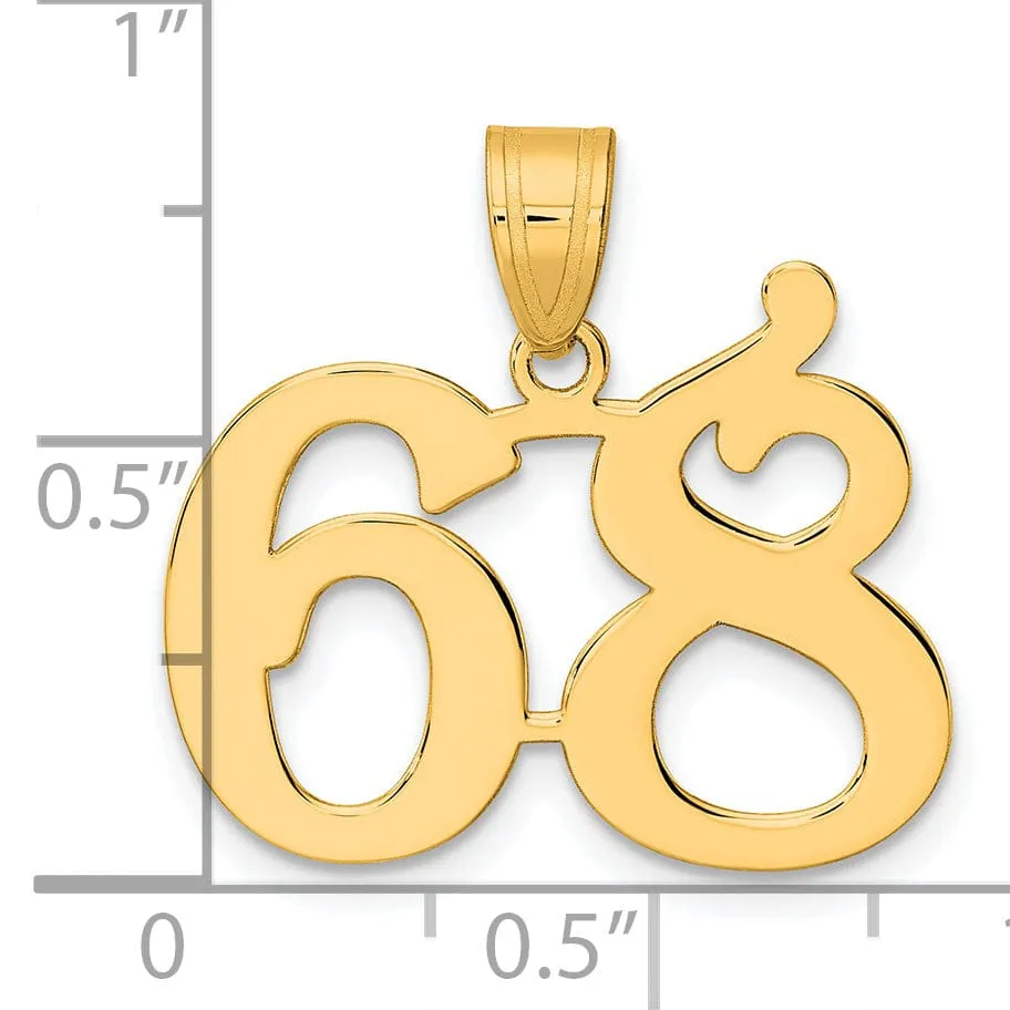 14k Yellow Gold Polished Finish Number 68 Charm Pendant