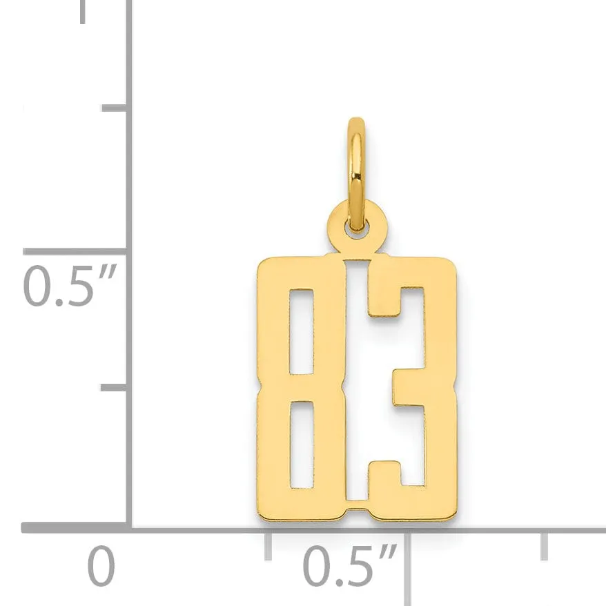 14K Yellow Gold Polished Finish Small Size Elongated Shape Number 83 Charm Pendant