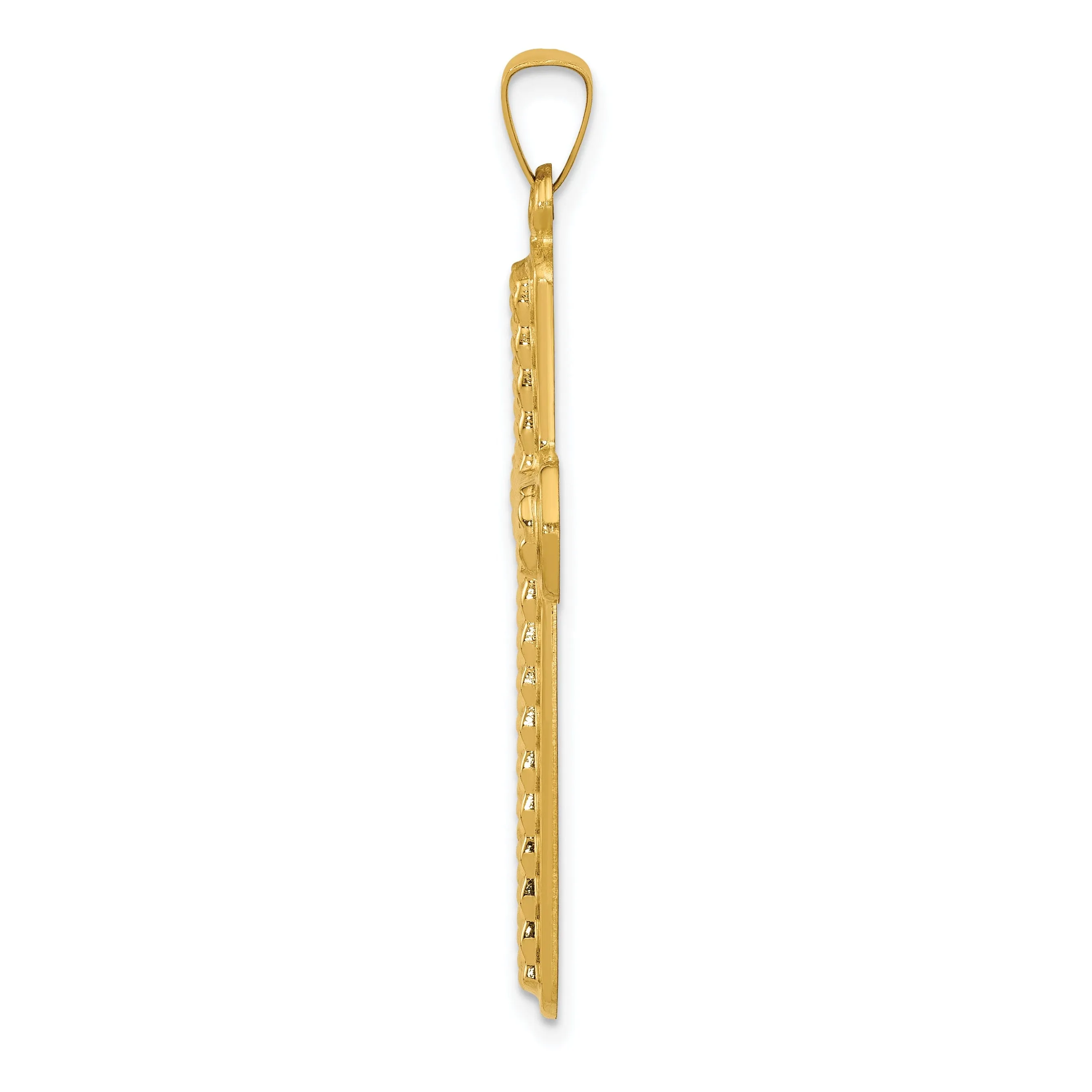 14k Yellow Gold Polished Textured Cross Pendant
