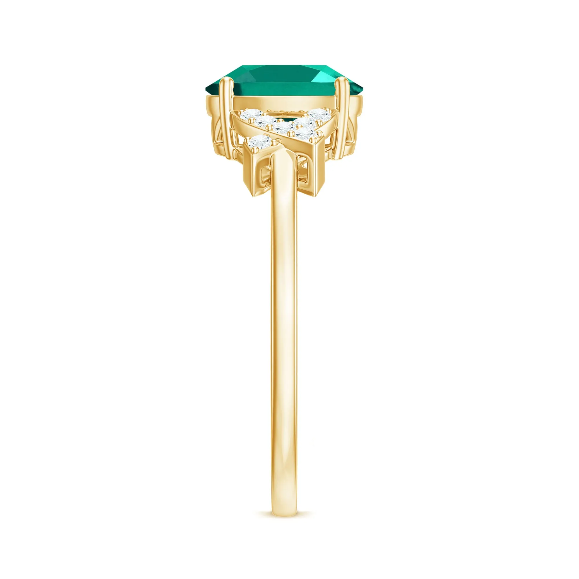 1.5 CT Oval Created Emerald Solitaire Split Shank Ring with Diamond
