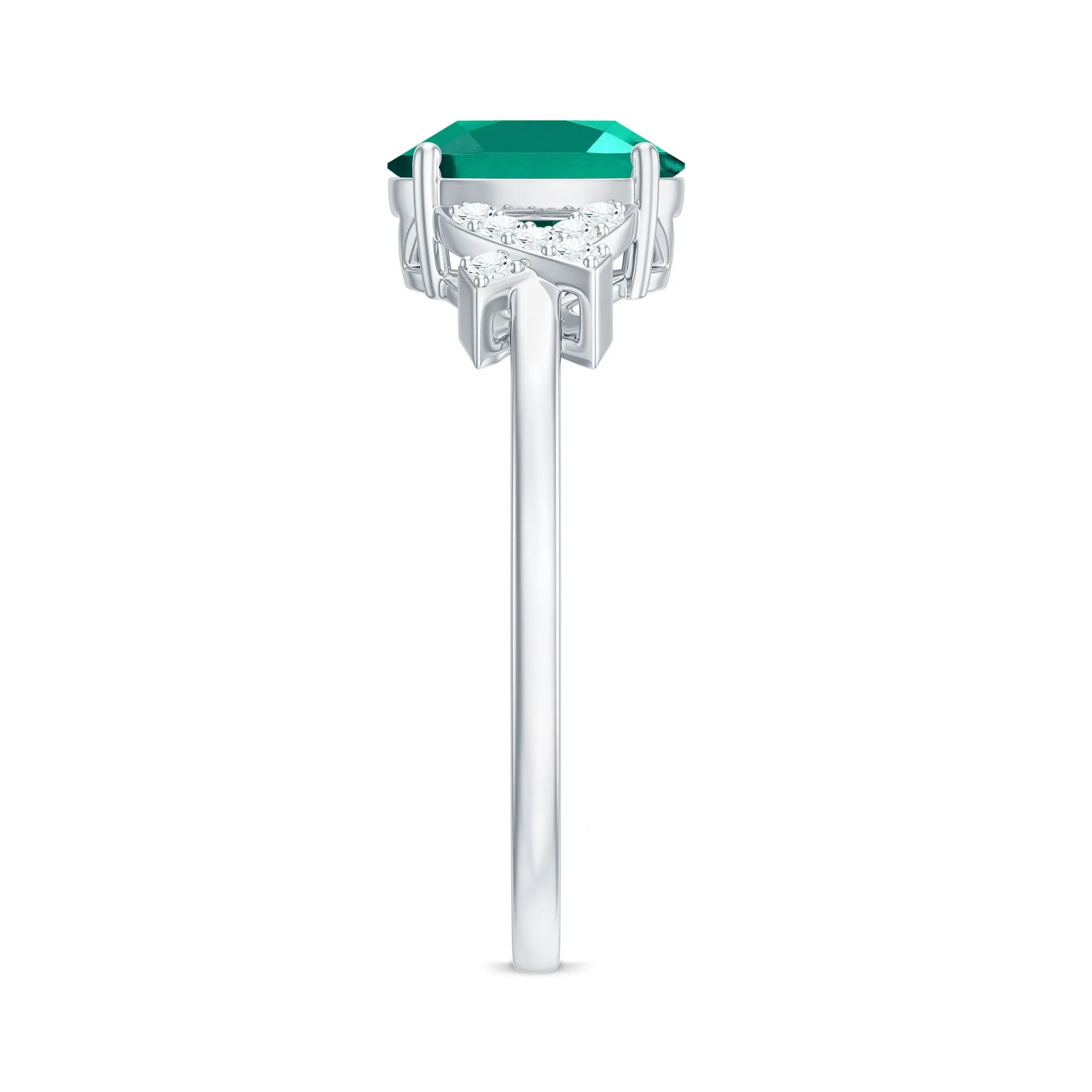 1.5 CT Oval Created Emerald Solitaire Split Shank Ring with Diamond