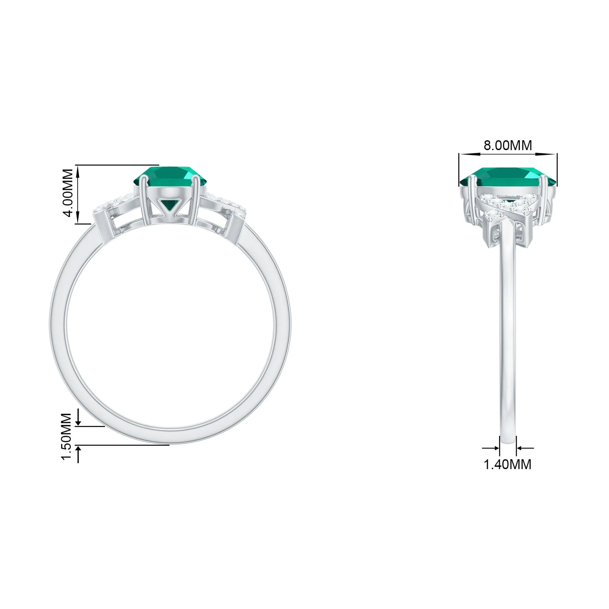 1.5 CT Oval Created Emerald Solitaire Split Shank Ring with Diamond
