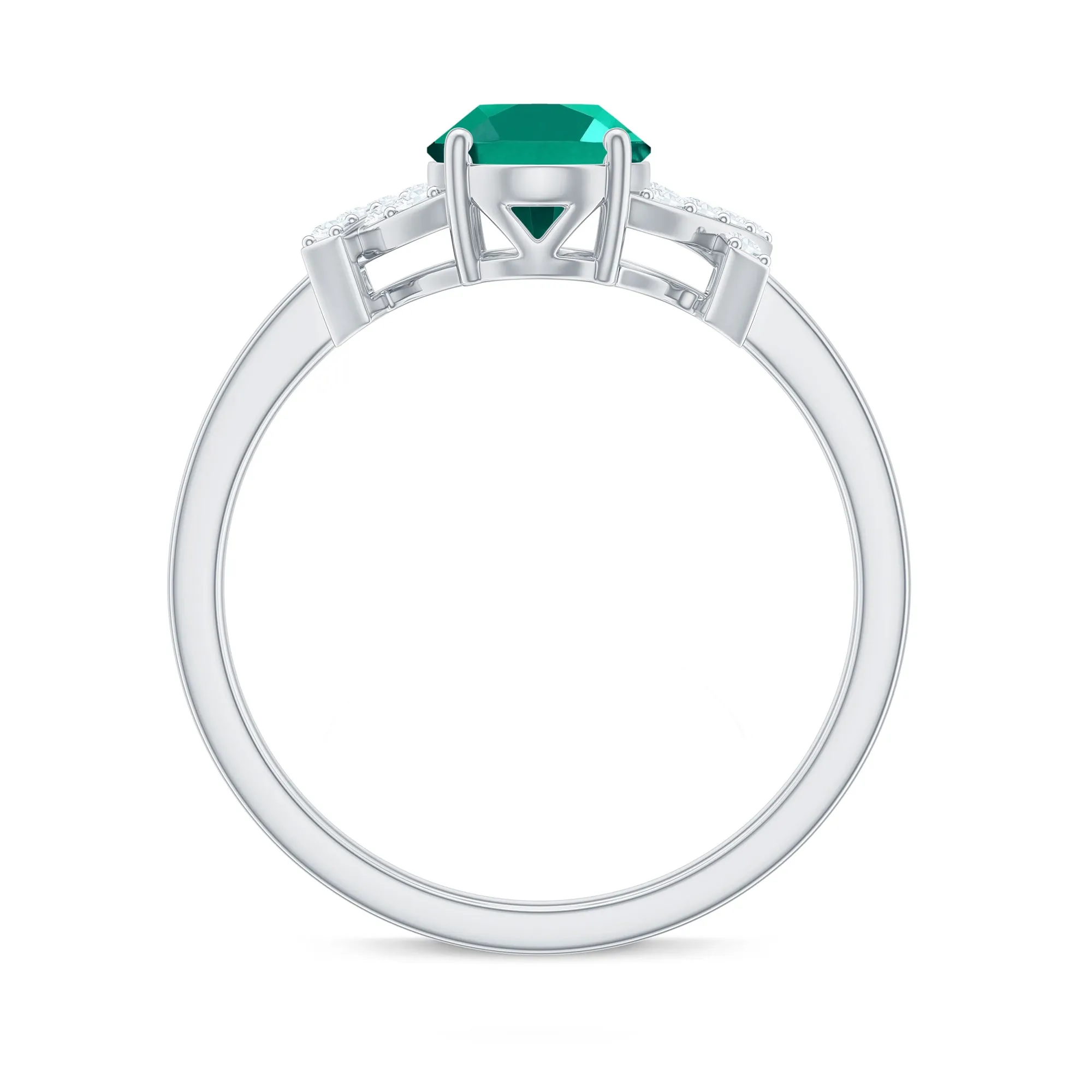 1.5 CT Oval Created Emerald Solitaire Split Shank Ring with Diamond