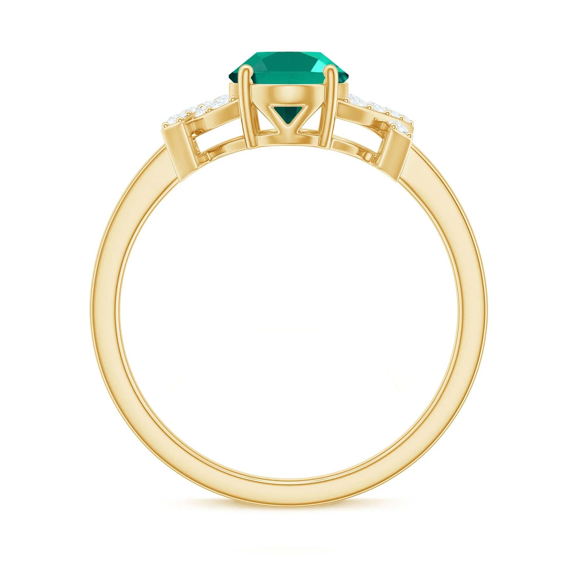 1.5 CT Oval Created Emerald Solitaire Split Shank Ring with Diamond