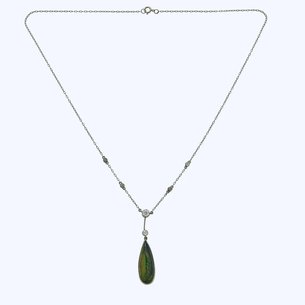 1940s Platinum, Diamond & Opal Pendant