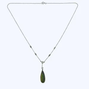 1940s Platinum, Diamond & Opal Pendant