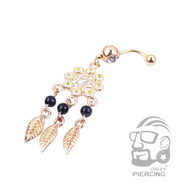 1pcs Colorful Crystal 4 Styles Dangle Stainless Steel Dream Catcher  Belly Button Ring navel piercing jewelry