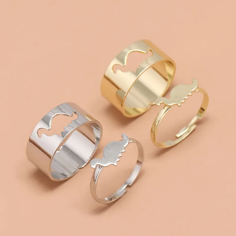 2 Pcs/set Fashion Simple Dinosaur Open Ring Creative Design Dinosaur Adjustable Rings for Women Punk Party Couple Ring Jewelry