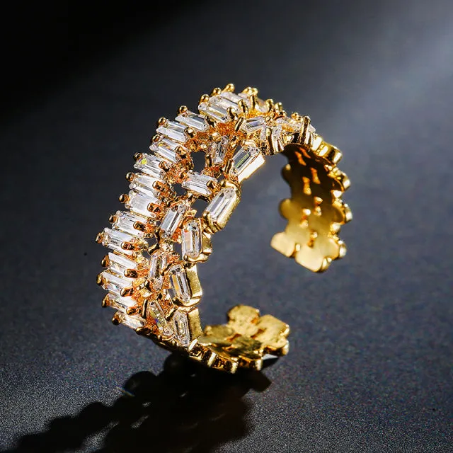 2022 NEW Fashion Korea Upscale Zircon Gold Ring Vintage Open Rings for Women Crystal Design Trendy Party Jewelry Gift