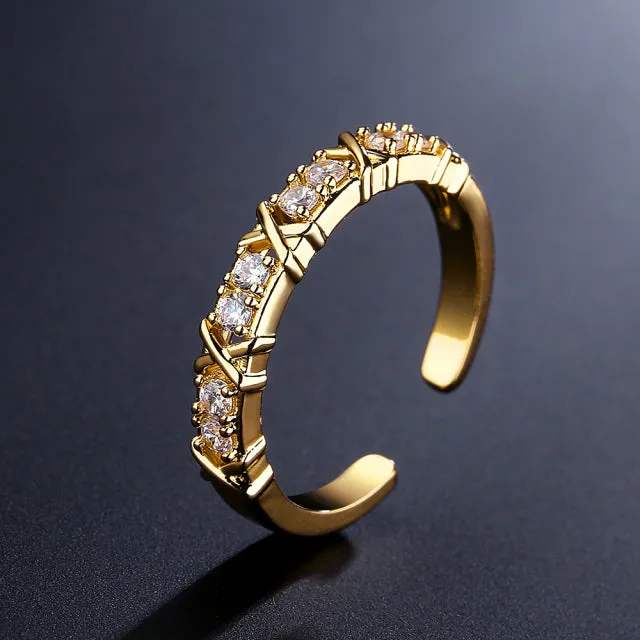 2022 NEW Fashion Korea Upscale Zircon Gold Ring Vintage Open Rings for Women Crystal Design Trendy Party Jewelry Gift