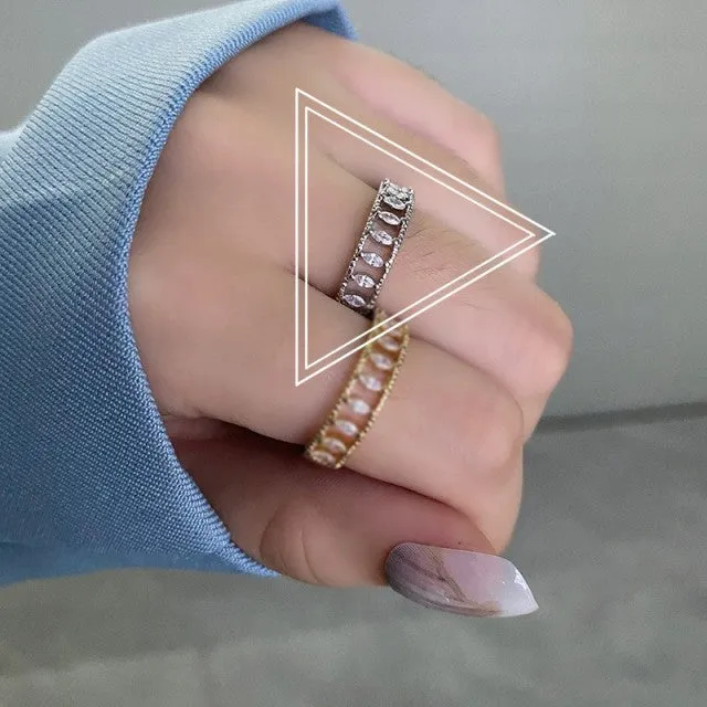 2022 NEW Fashion Korea Upscale Zircon Gold Ring Vintage Open Rings for Women Crystal Design Trendy Party Jewelry Gift