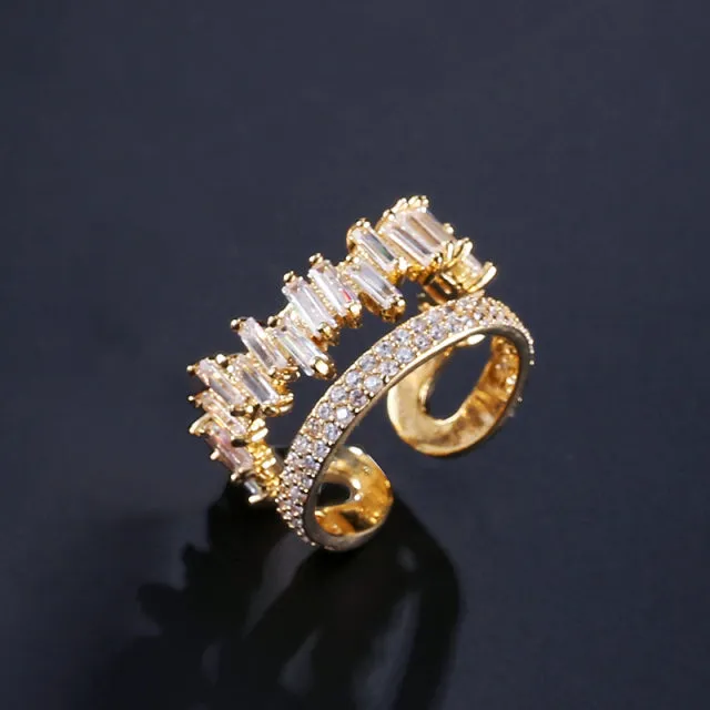 2022 NEW Fashion Korea Upscale Zircon Gold Ring Vintage Open Rings for Women Crystal Design Trendy Party Jewelry Gift
