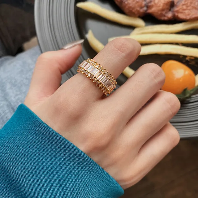 2022 NEW Fashion Korea Upscale Zircon Gold Ring Vintage Open Rings for Women Crystal Design Trendy Party Jewelry Gift