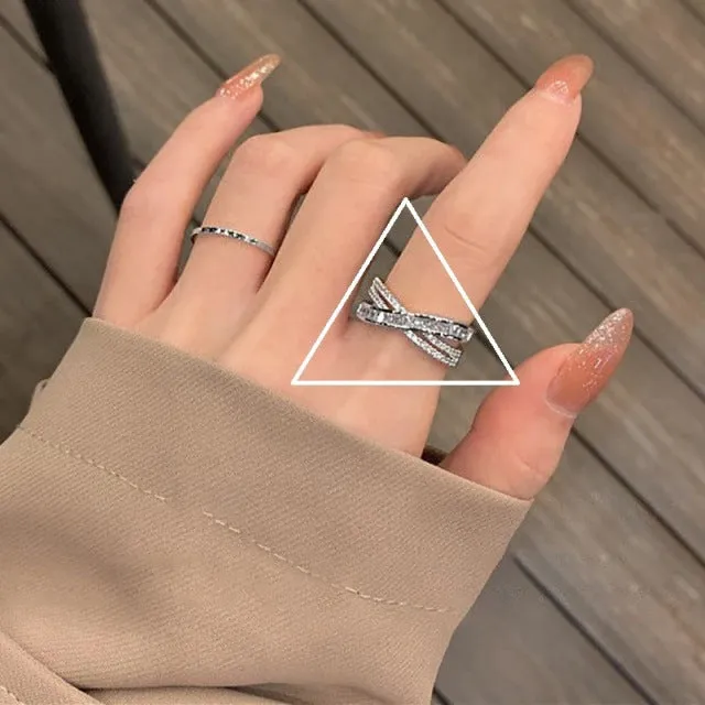 2022 NEW Fashion Korea Upscale Zircon Gold Ring Vintage Open Rings for Women Crystal Design Trendy Party Jewelry Gift