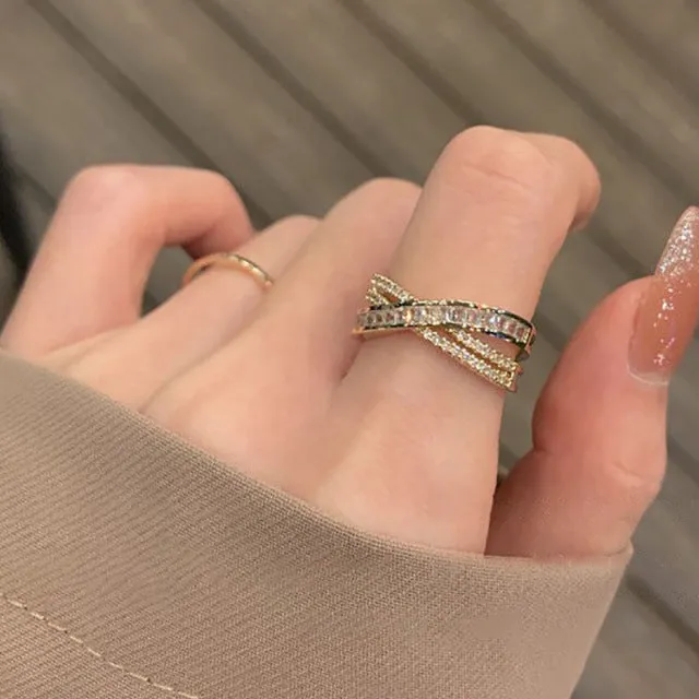 2022 NEW Fashion Korea Upscale Zircon Gold Ring Vintage Open Rings for Women Crystal Design Trendy Party Jewelry Gift