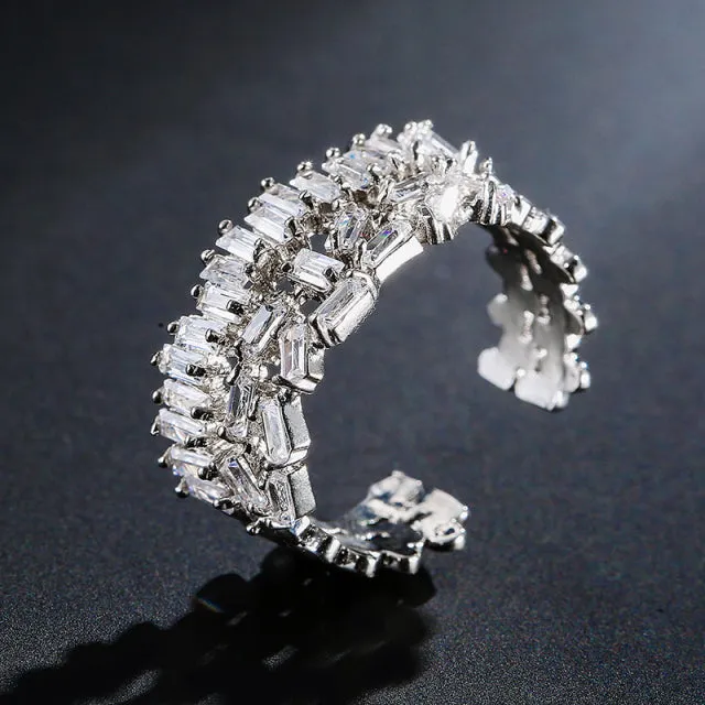 2022 NEW Fashion Korea Upscale Zircon Gold Ring Vintage Open Rings for Women Crystal Design Trendy Party Jewelry Gift