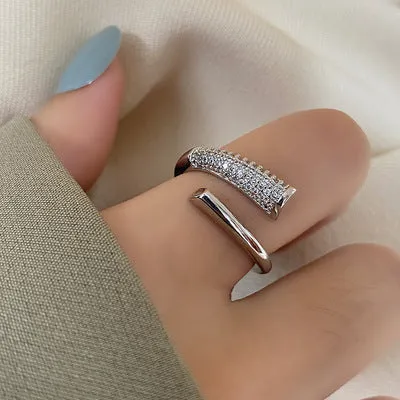2022 NEW Fashion Korea Upscale Zircon Gold Ring Vintage Open Rings for Women Crystal Design Trendy Party Jewelry Gift