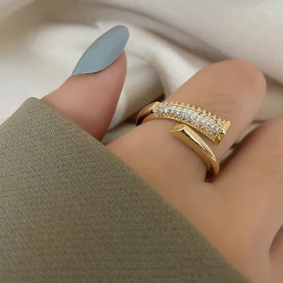 2022 NEW Fashion Korea Upscale Zircon Gold Ring Vintage Open Rings for Women Crystal Design Trendy Party Jewelry Gift