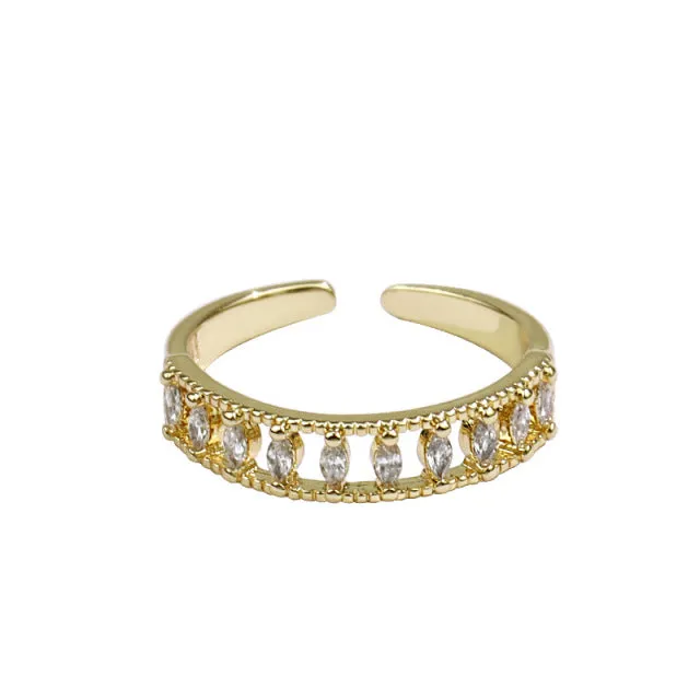 2022 NEW Fashion Korea Upscale Zircon Gold Ring Vintage Open Rings for Women Crystal Design Trendy Party Jewelry Gift