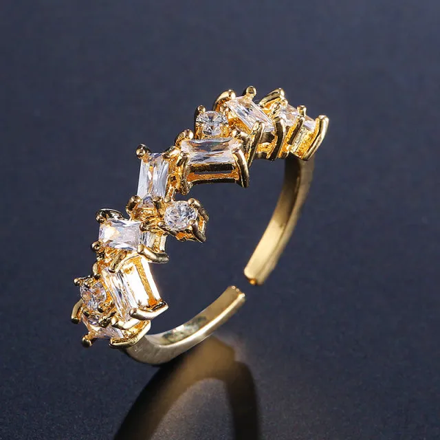 2022 NEW Fashion Korea Upscale Zircon Gold Ring Vintage Open Rings for Women Crystal Design Trendy Party Jewelry Gift