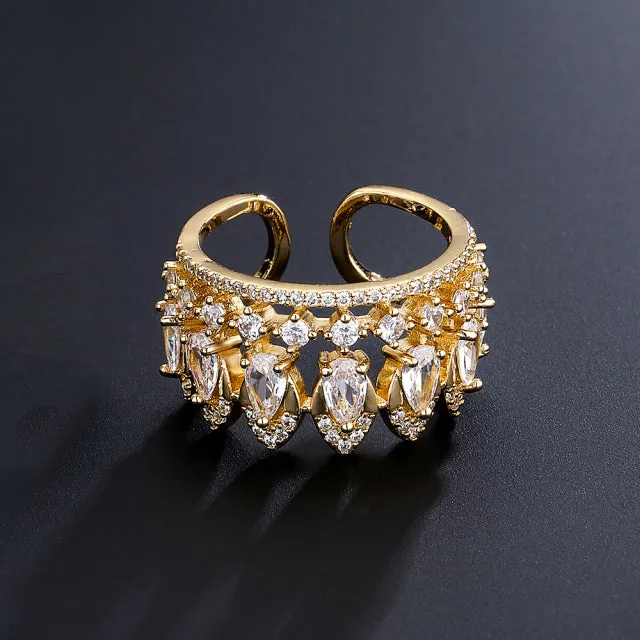 2022 NEW Fashion Korea Upscale Zircon Gold Ring Vintage Open Rings for Women Crystal Design Trendy Party Jewelry Gift
