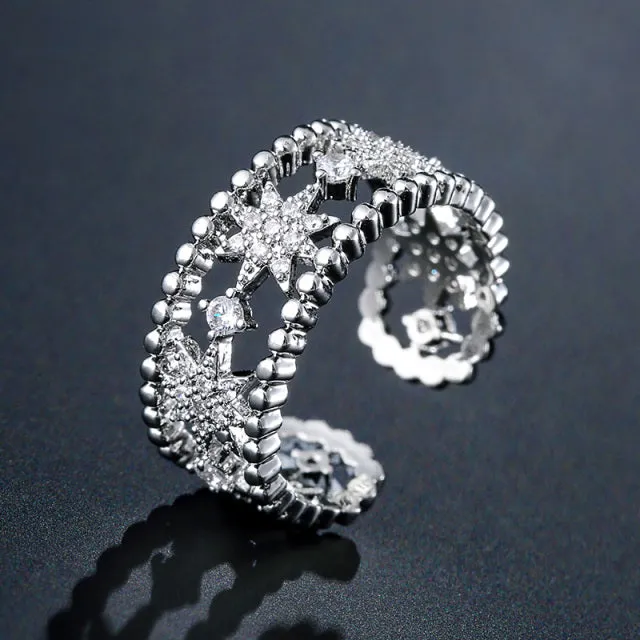 2022 NEW Fashion Korea Upscale Zircon Gold Ring Vintage Open Rings for Women Crystal Design Trendy Party Jewelry Gift