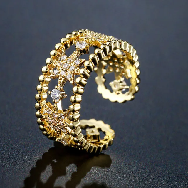 2022 NEW Fashion Korea Upscale Zircon Gold Ring Vintage Open Rings for Women Crystal Design Trendy Party Jewelry Gift