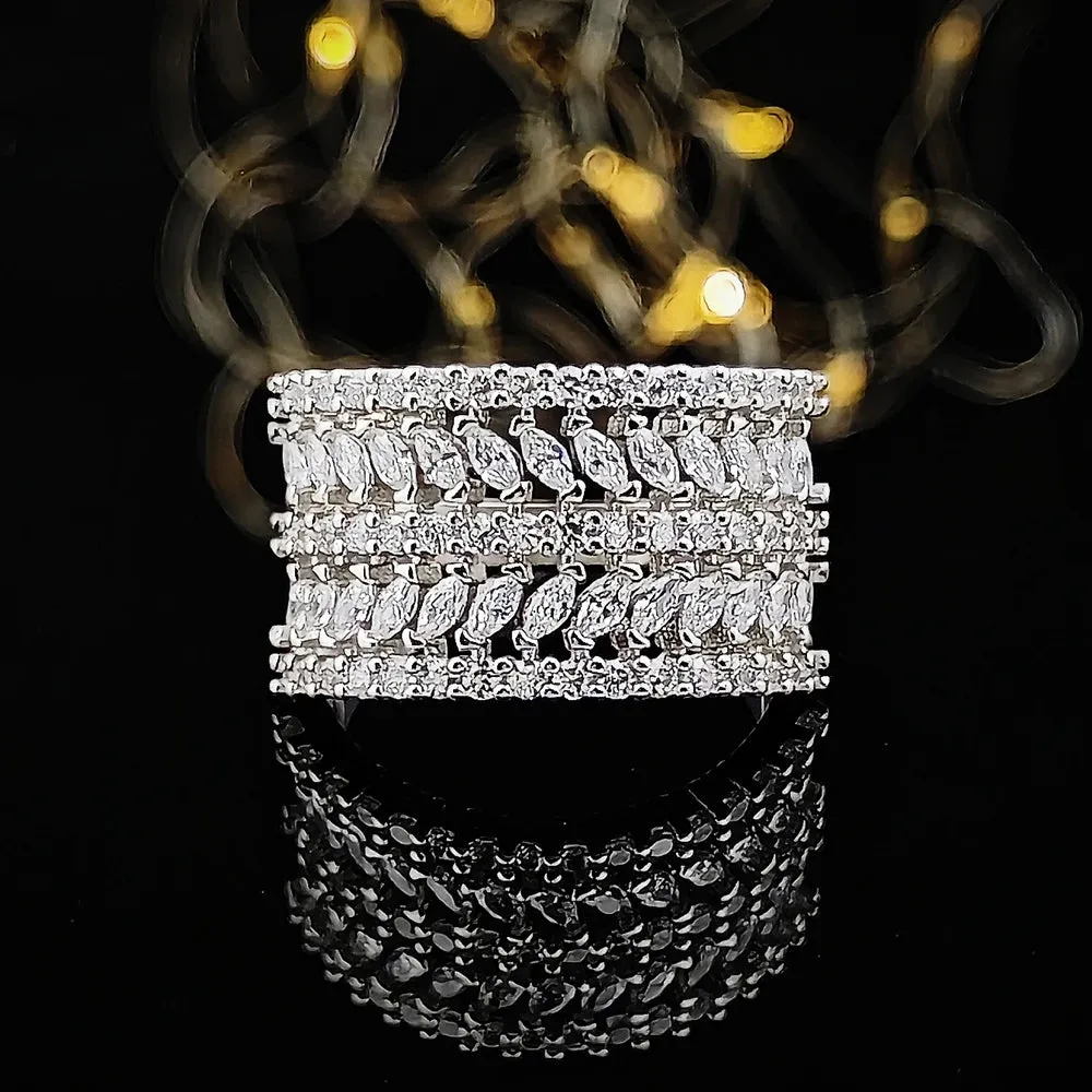 2023 New Trendy Rose Gold Silver Color Marquise Round Eternity Band Ring for Women Anniversary Gift Jewelry Wholesale R7213