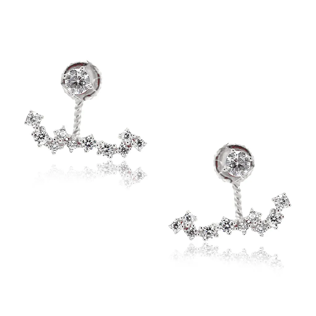 21284-SLV Pave Bar Cluster CZ Peek-A-Boo Earrings