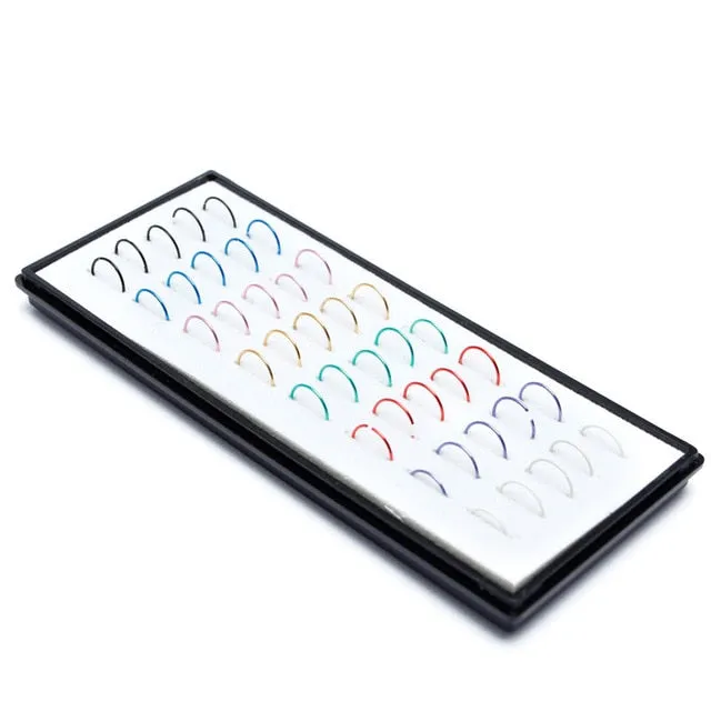 40pcs/lot 8x0.5mm Colorful Stainless Steel Fashion Nose Hoop / Nose Ring Stud Body Piercing Jewelry Punk Style Fit For cool style