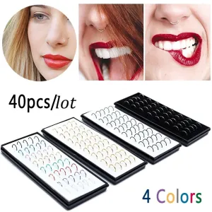 40pcs/lot 8x0.5mm Colorful Stainless Steel Fashion Nose Hoop / Nose Ring Stud Body Piercing Jewelry Punk Style Fit For cool style