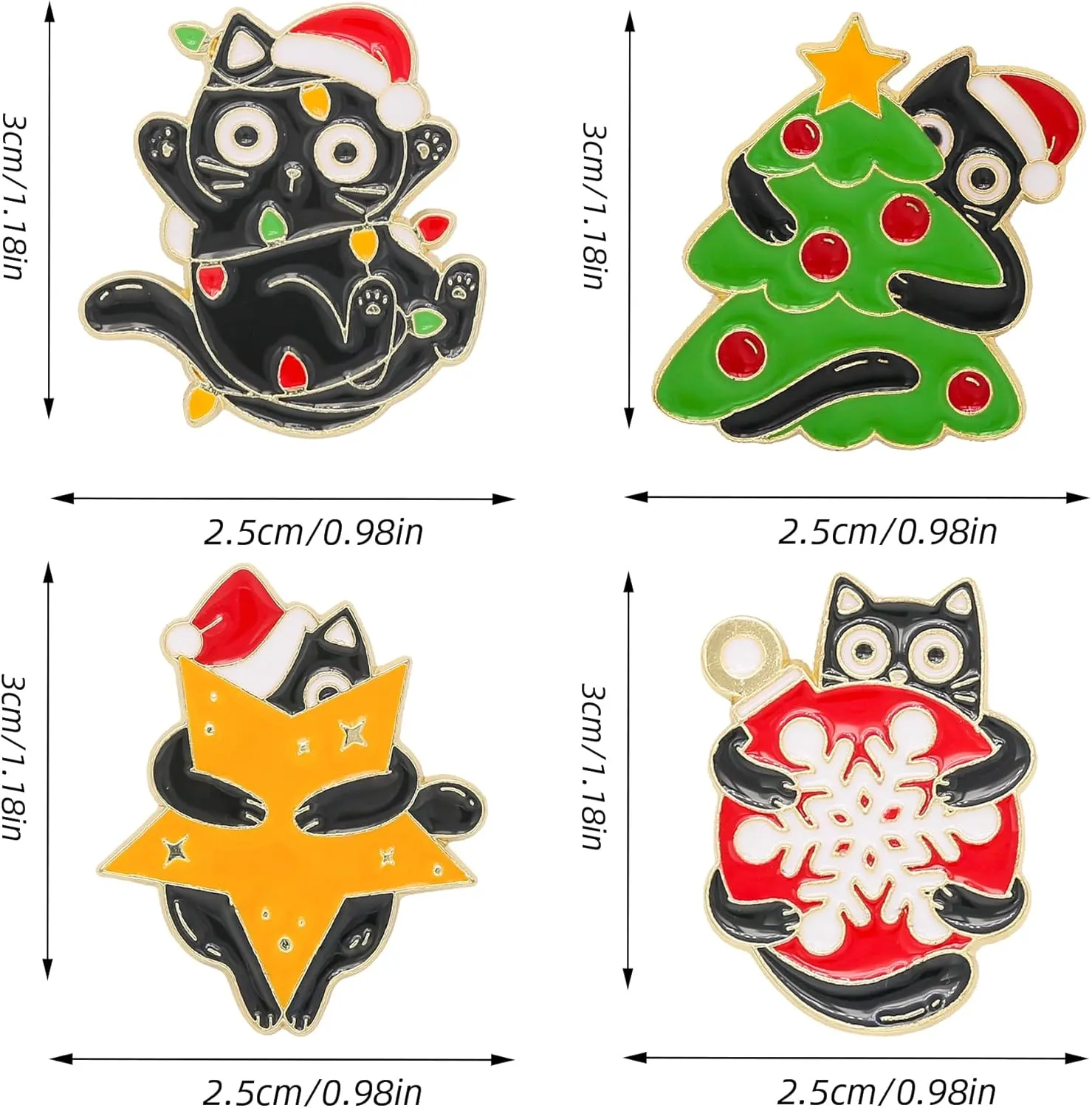 4PCS Christmas Cartoon Cat Enamel Brooch Pins for Women Gift Backpack Decoration Gifts