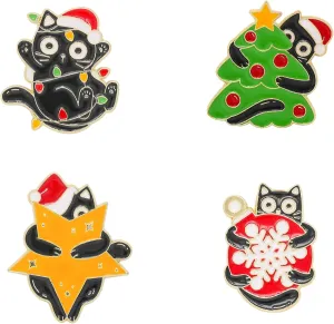 4PCS Christmas Cartoon Cat Enamel Brooch Pins for Women Gift Backpack Decoration Gifts