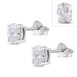 5x7mm Oval Prong-Set Clear CZ Sterling Silver Stud Earrings