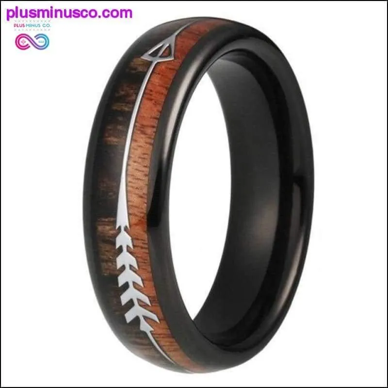 6/8mm Tungsten Carbide with Natural Koa Wood Arrow Inlay
