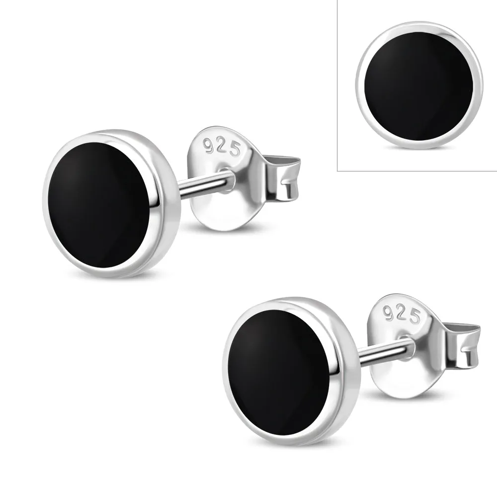 6mm | Black Onyx Round Sterling Silver Stud Earrings