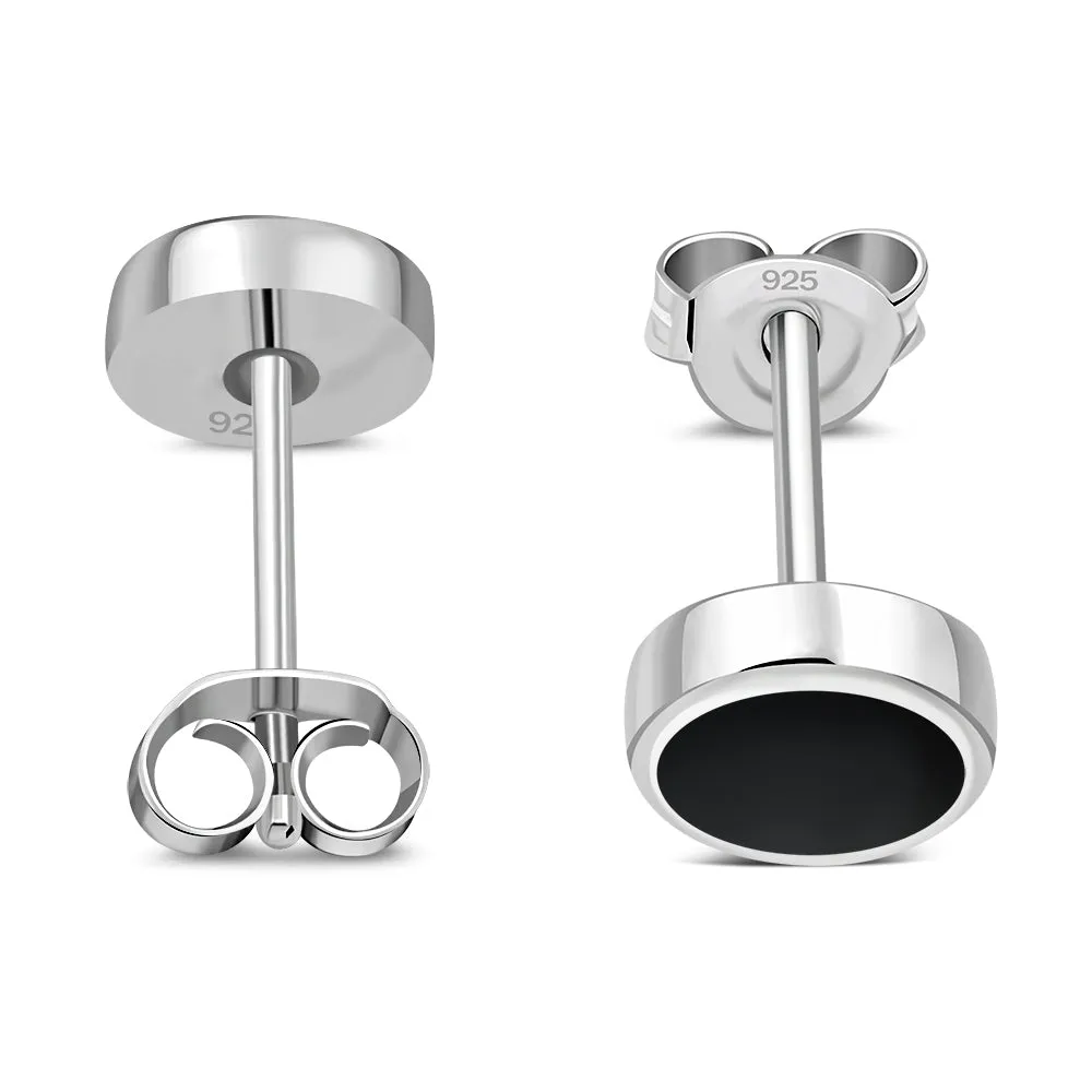 6mm | Black Onyx Round Sterling Silver Stud Earrings