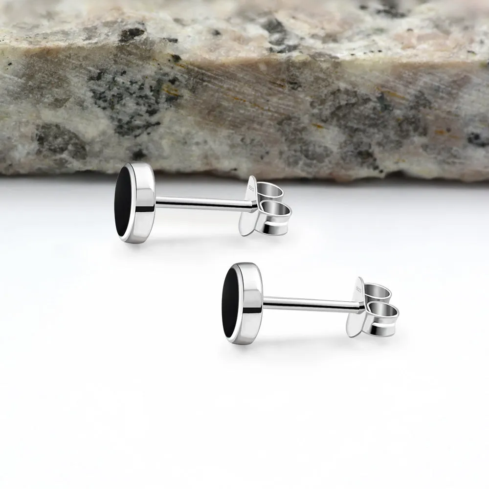 6mm | Black Onyx Round Sterling Silver Stud Earrings