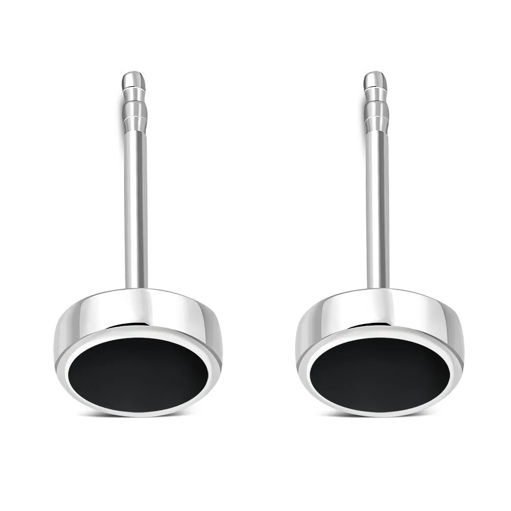 6mm | Black Onyx Round Sterling Silver Stud Earrings